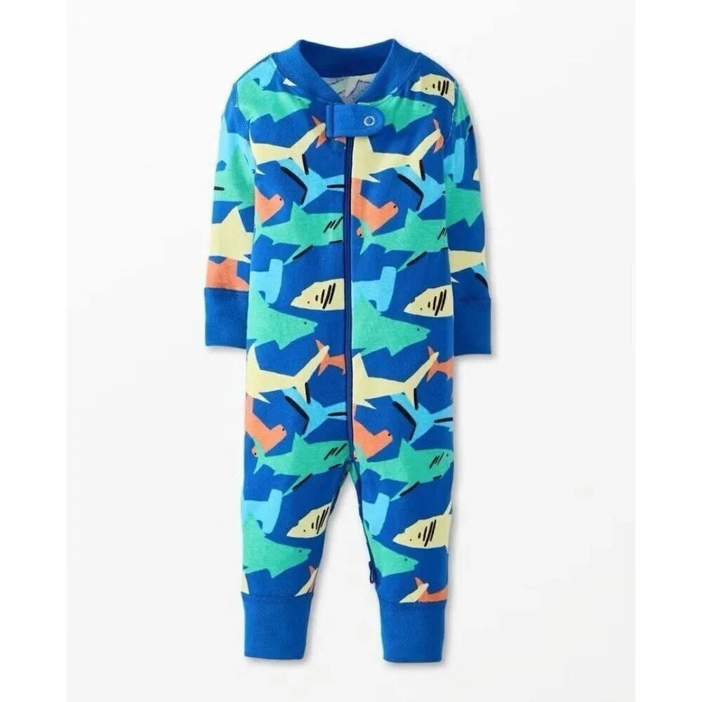 HannaJams Hanna Andersson Toddler 2-Way Zip Sleeper Blue Shark Pool Pajamas